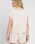 LINEN BLEND SHORT SLEEVE POPOVER TOP