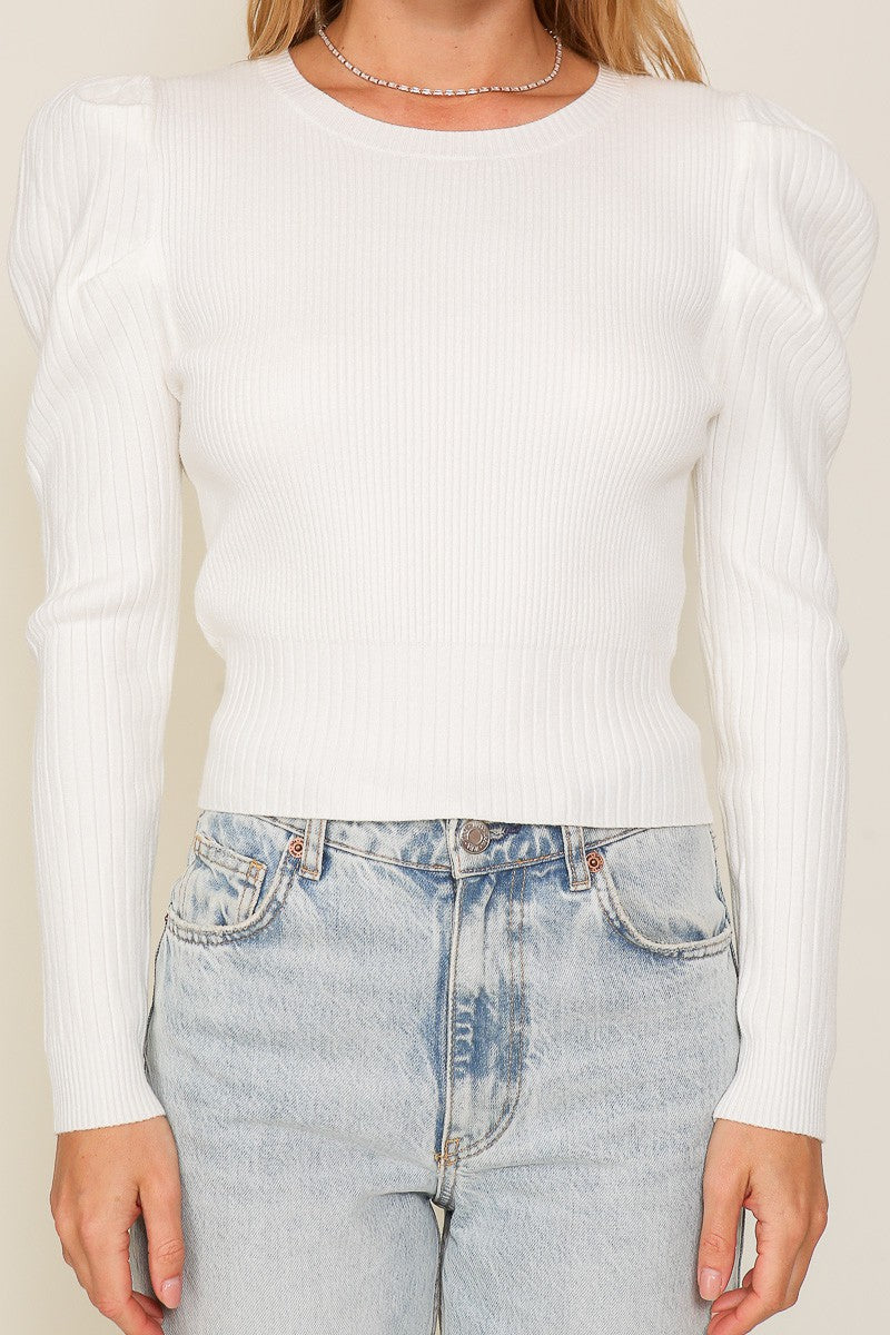PUFF SHOULDER RIBBED TOP