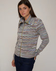 SPACE DYE BASKETWEAVE ZIP FRONT SWEATER JACKET