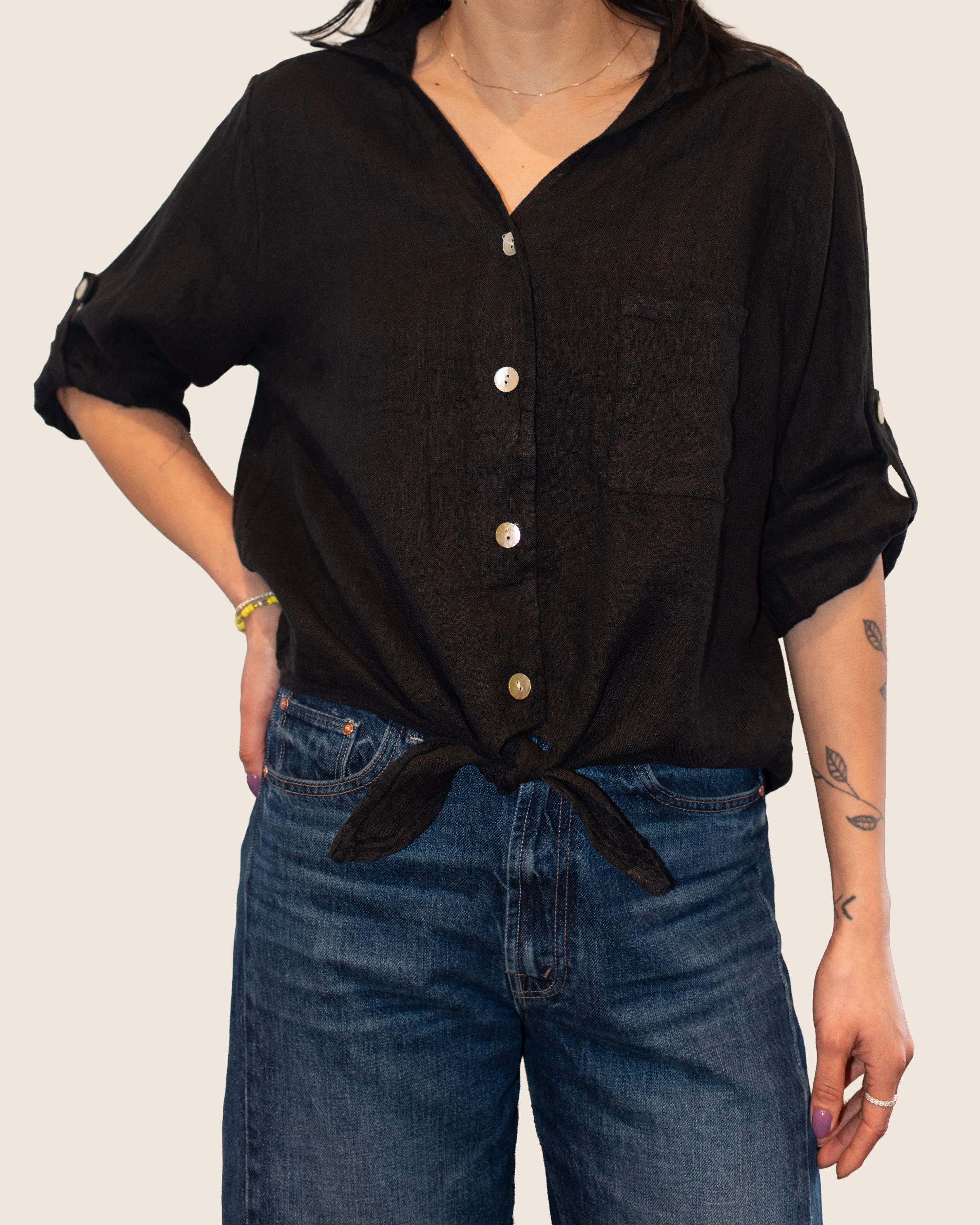 LINEN TIE FRONT SHIRT