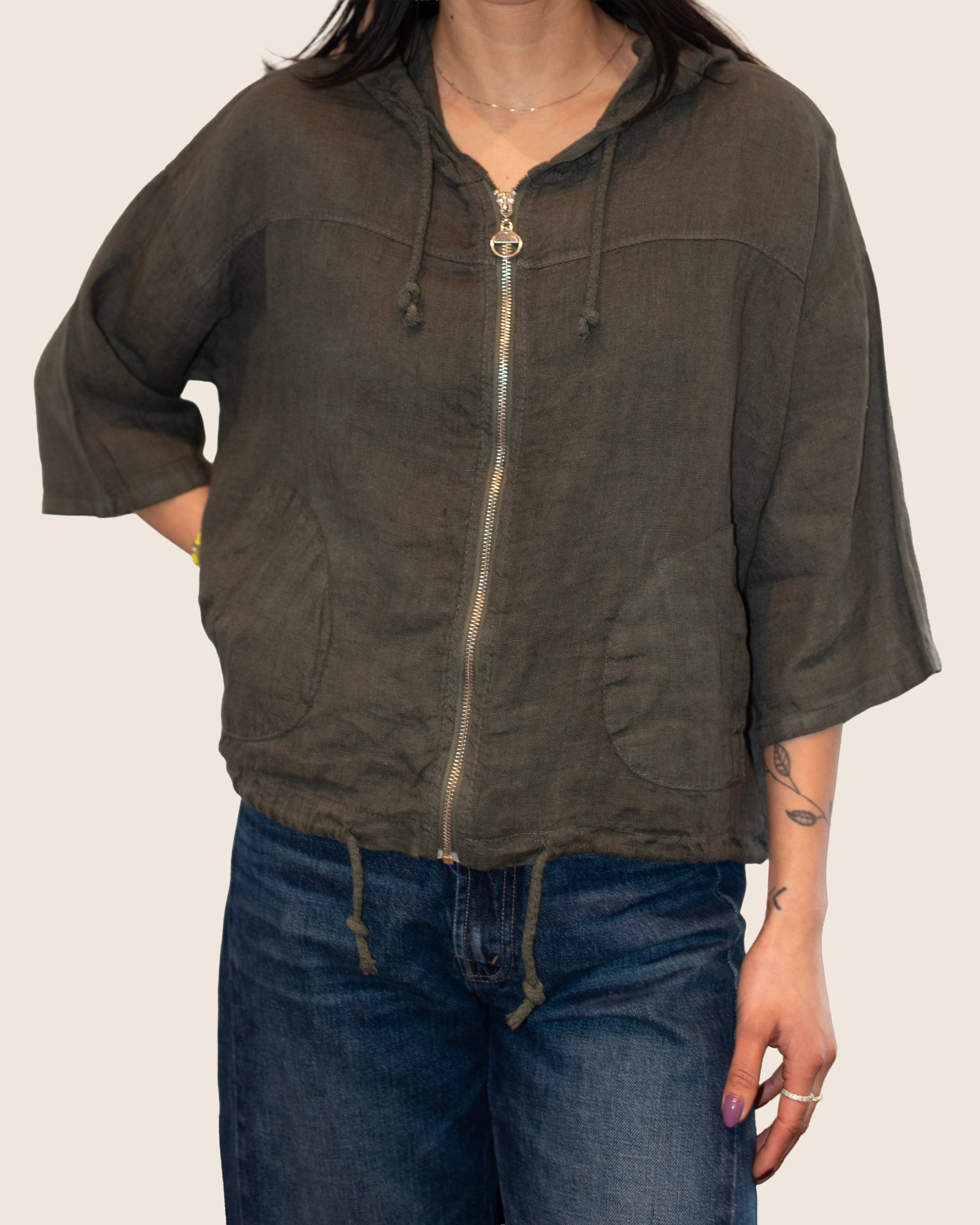 LINEN ZIP HOODIE