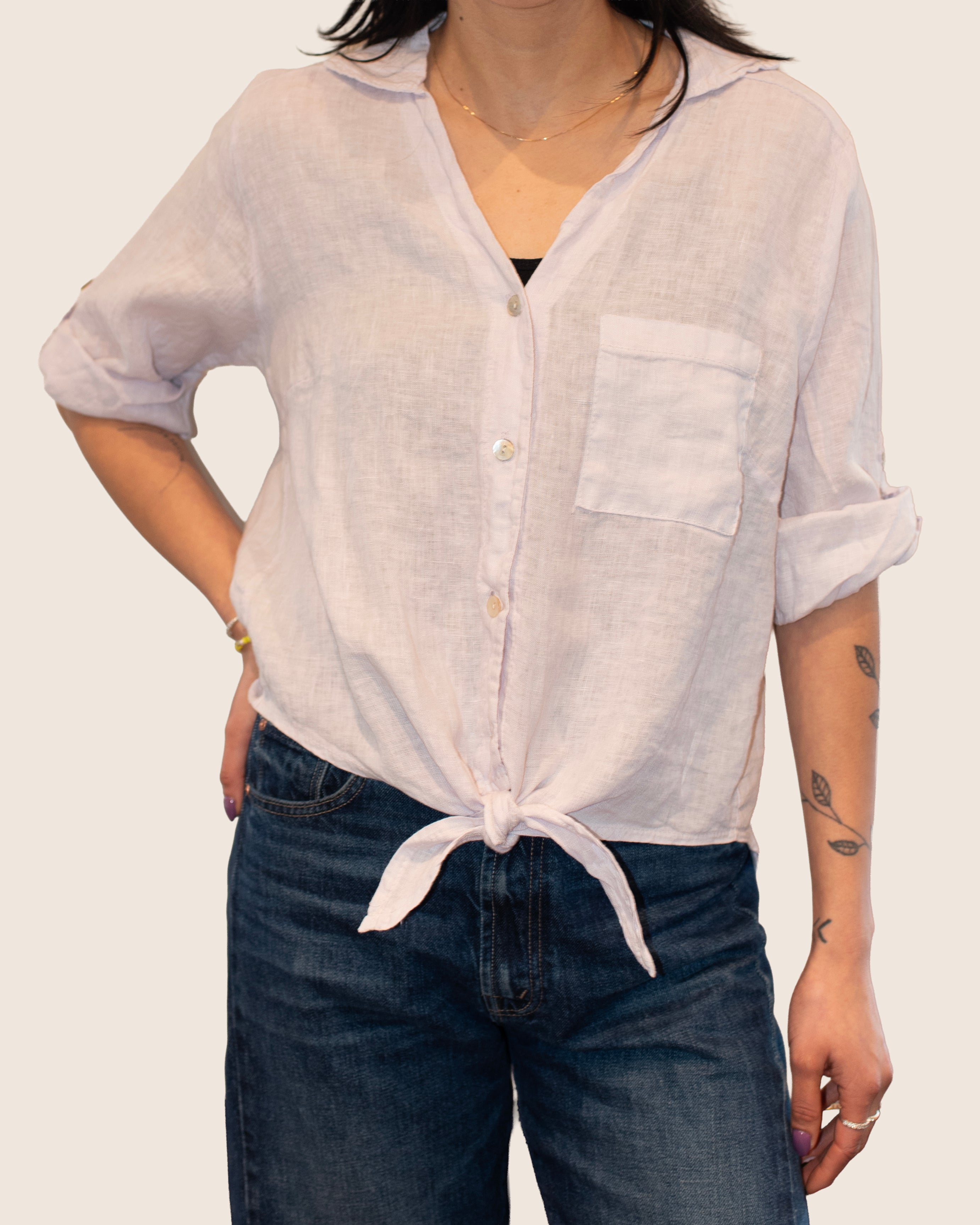 LINEN TIE FRONT SHIRT