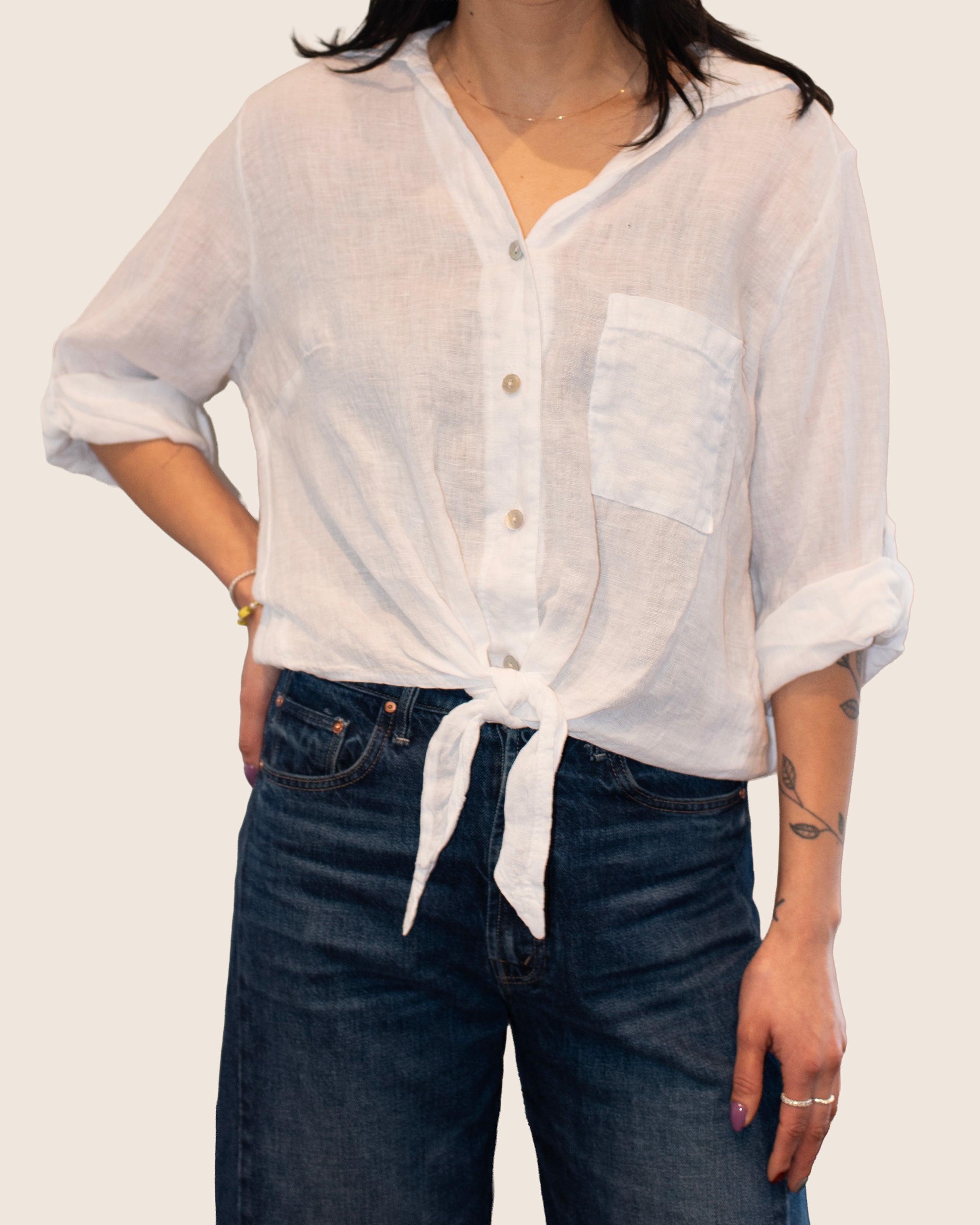 LINEN TIE FRONT SHIRT