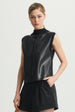 NICO MIXED MEDIA VEGAN LEATHER SLEEVELESS TOP