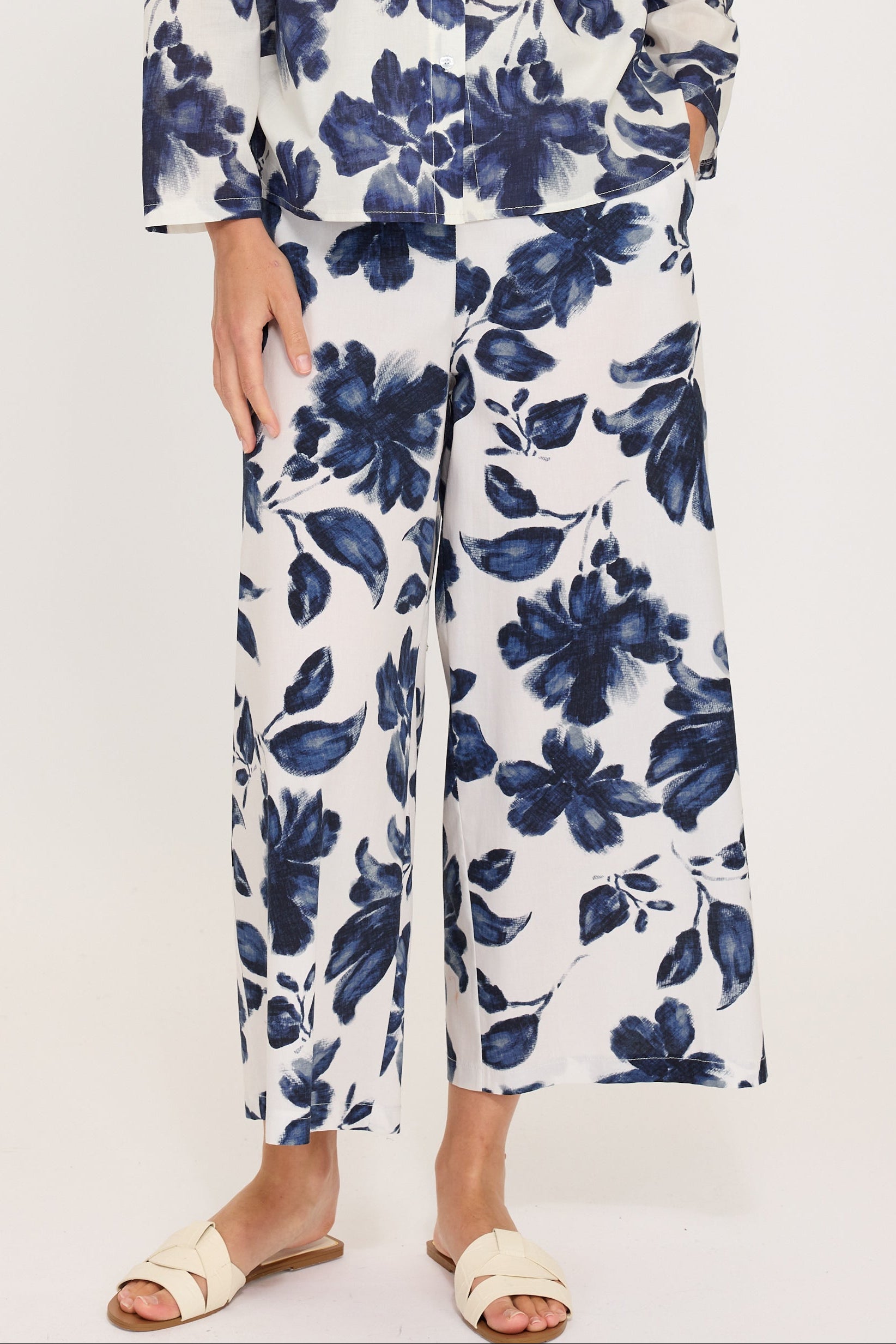 DIGITAL FLORAL POPLIN COTTON PALAZZO PANT