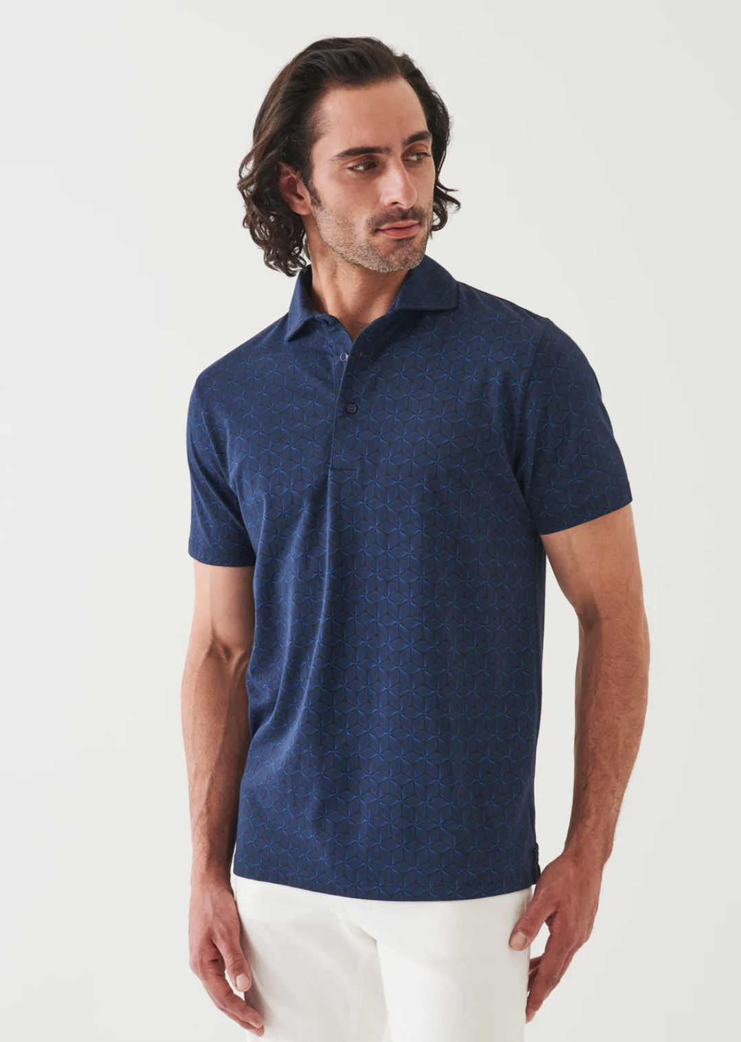 LINED FLOWERS ALL OVER PRINT POLO - Navy Pattern