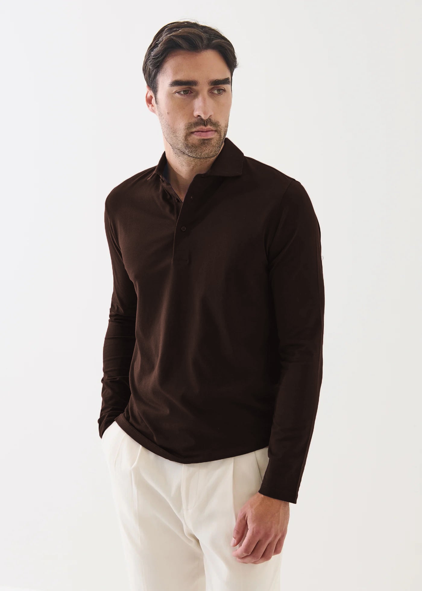 LONG SLEEVE ICONIC PIMA COTTON STRETCH POLO