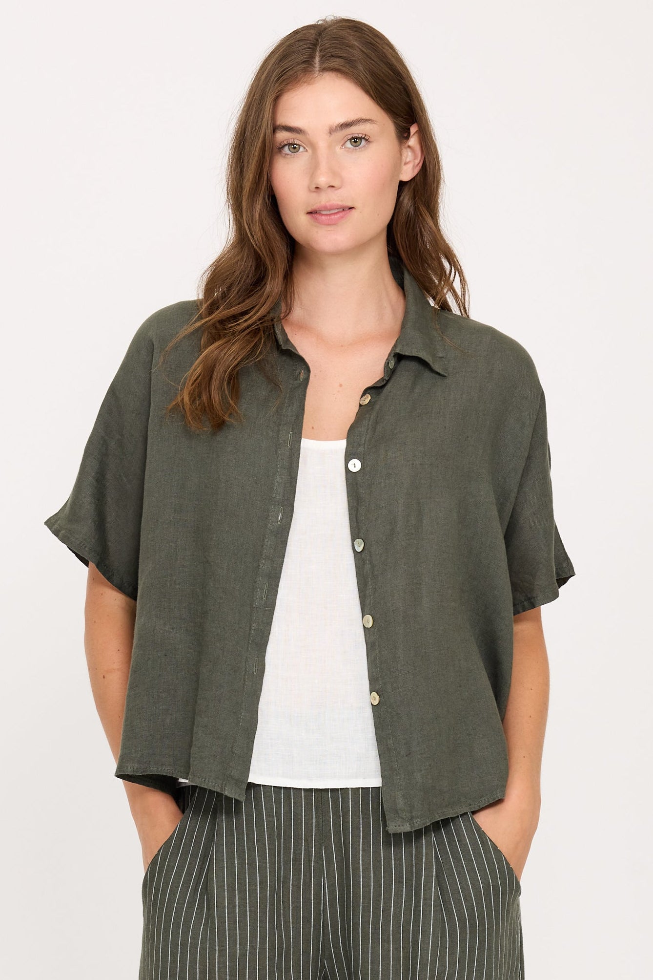 SHORT SLEEVE LINEN BLOUSE