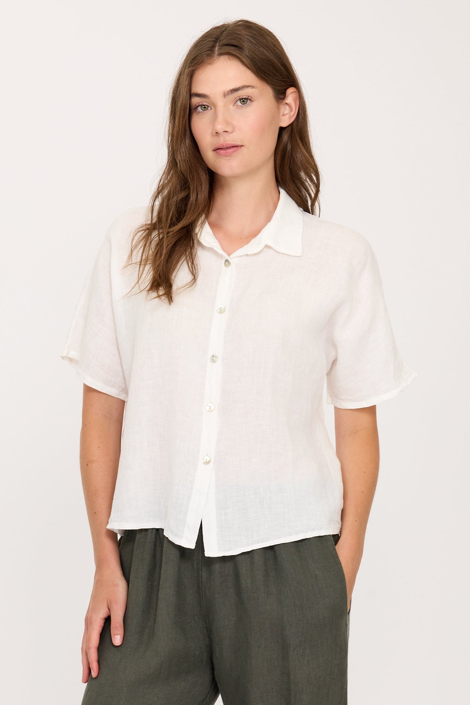 SHORT SLEEVE LINEN BLOUSE