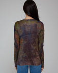 SHEER RUST PRINT RAW EDGE CREW NECK SWEATER