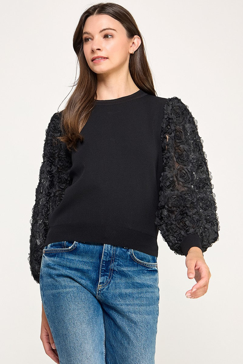 ROSETTE PUFF SLEEVE TOP