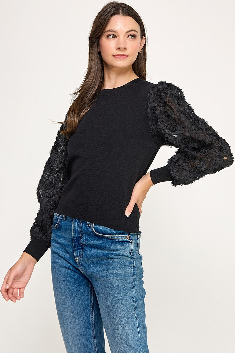 ROSETTE PUFF SLEEVE TOP
