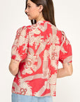 FLORAL & LACE PRINT TIE NECK PUFF SLEEVE BLOUSE