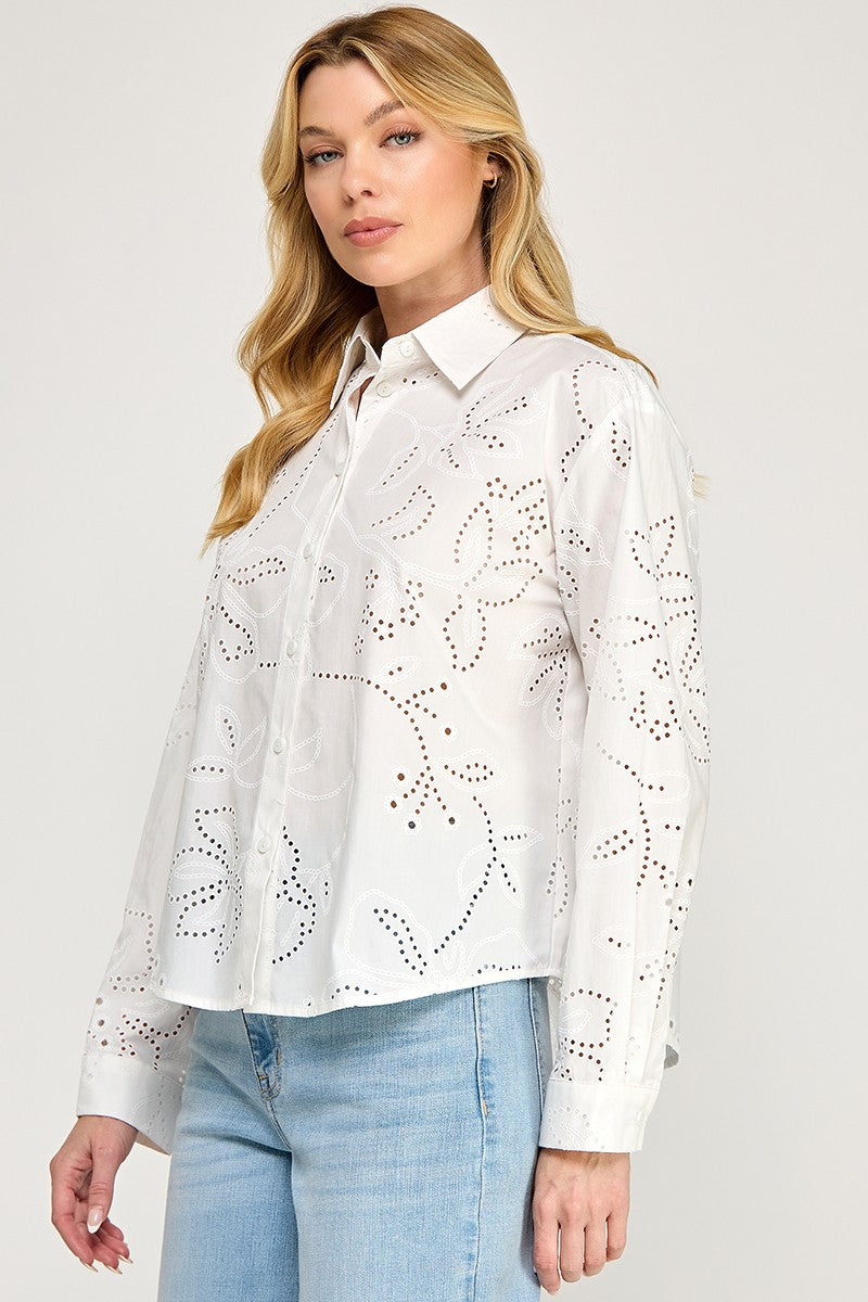 EYELET LONG SLEEVE SHIRT