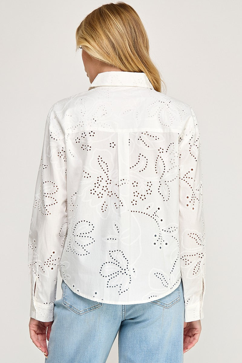 EYELET LONG SLEEVE SHIRT