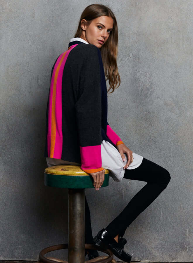 COLOUR BLOCK RELAXED SWEATER WITH RACING STRIPE