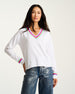 IN THE MIX CROCHET TRIM V-NECK SWEATER