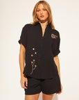 WADE EMBROIDERED COTTON GAUZE ROLL SLEEVE SHIRT