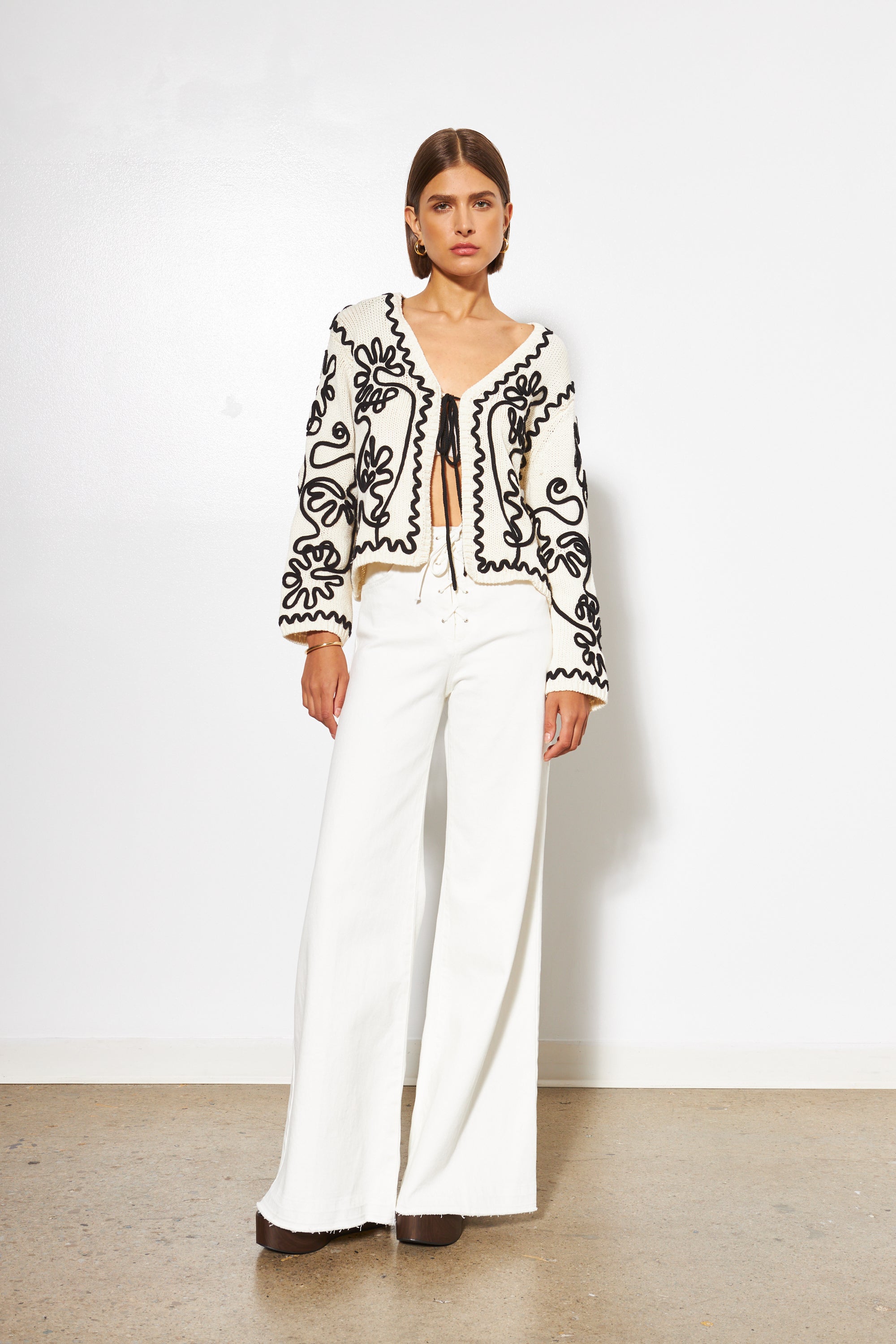 SABLE ABSTRACT GARDEN TIE CARDI