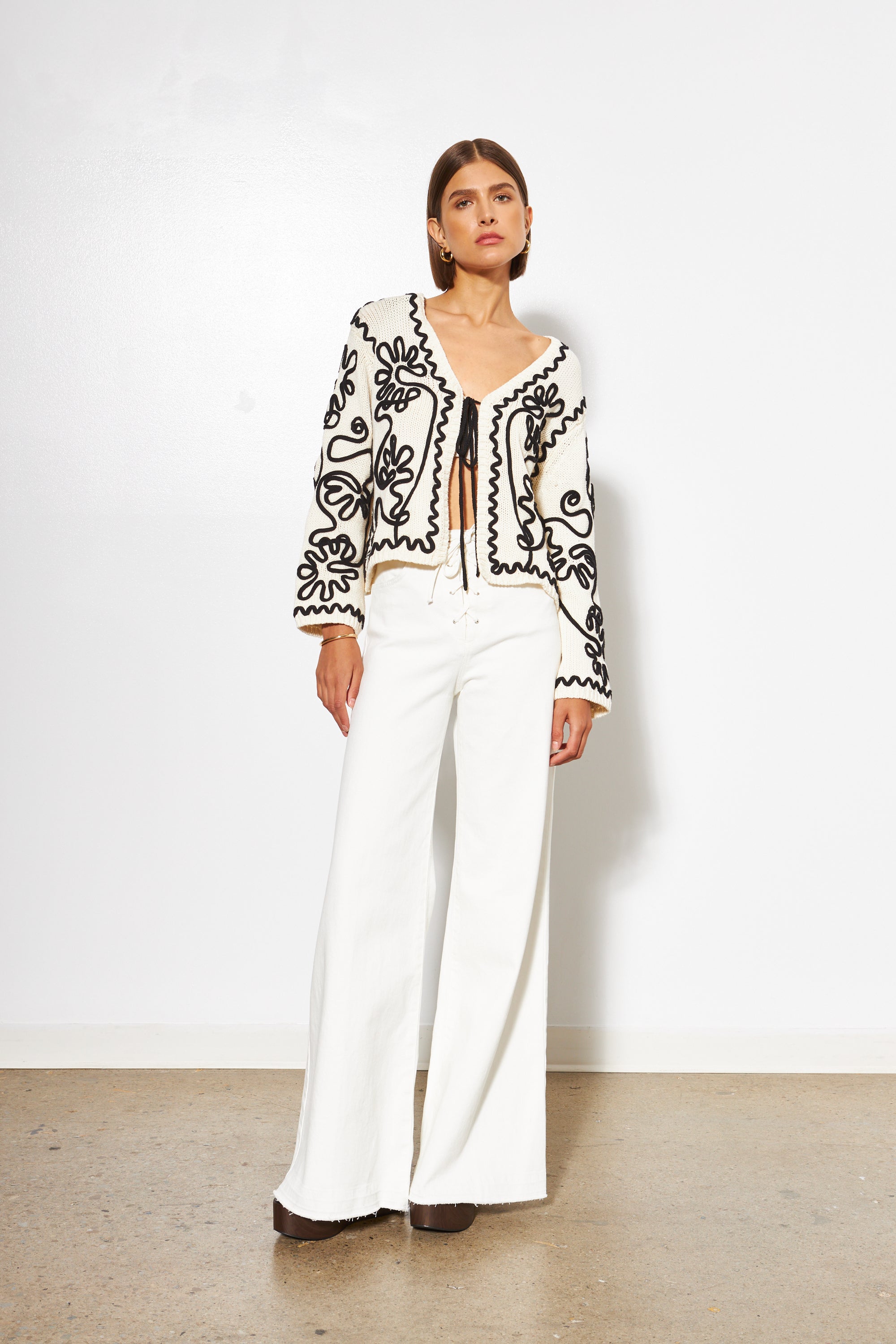 SABLE ABSTRACT GARDEN TIE CARDI