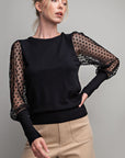 SHEER POLKA DOT SLEEVE KNIT TOP