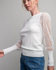 SHEER POLKA DOT SLEEVE KNIT TOP