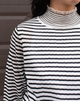 STRIPED FINE KNIT RUFFLE TRIM TOP