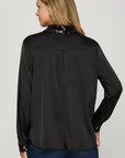 SEQUINED COLLAR & CUFF SATIN BLOUSE