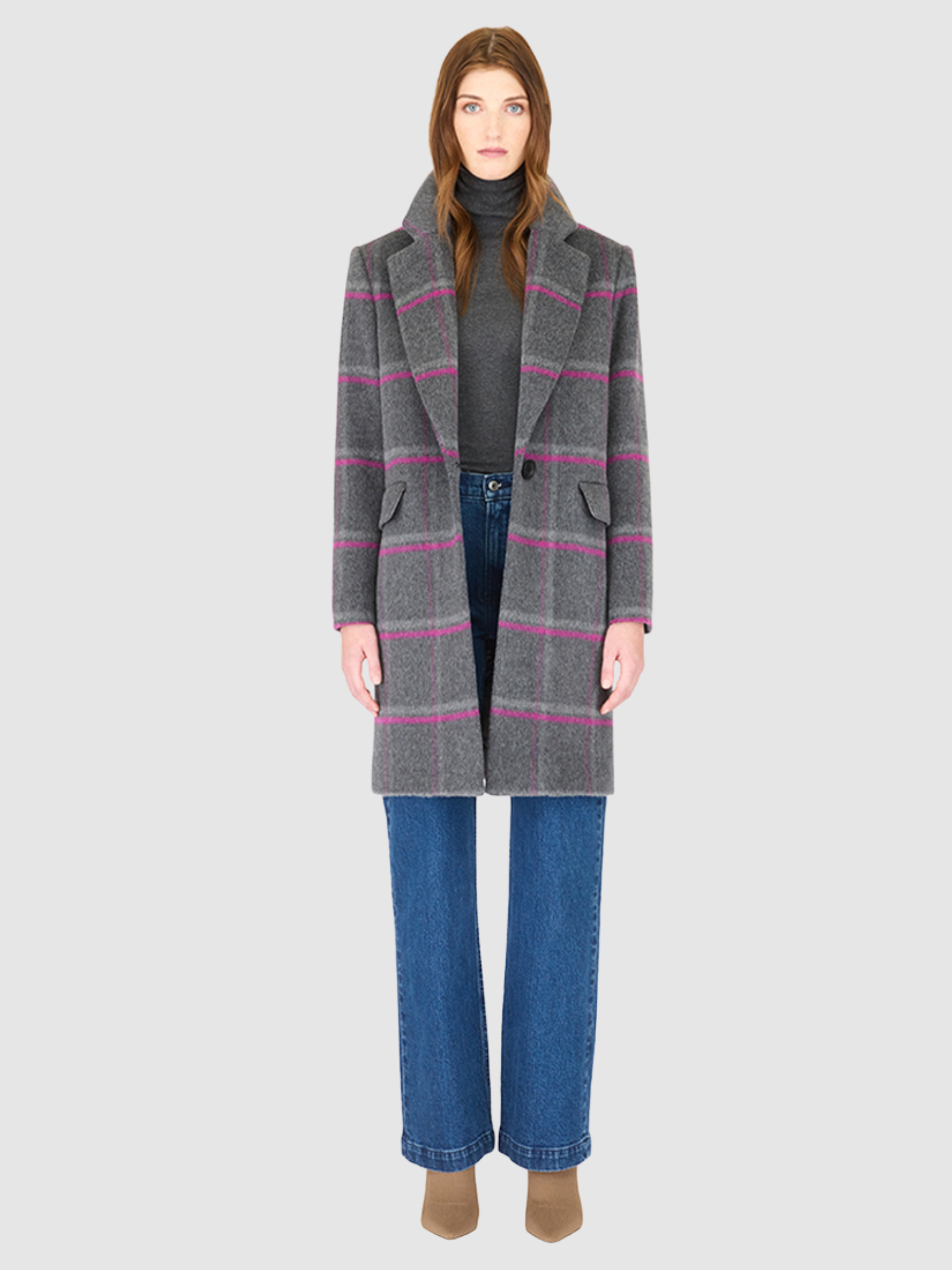 SCARLETT PLAID NOTCH COLLAR WOOL COAT