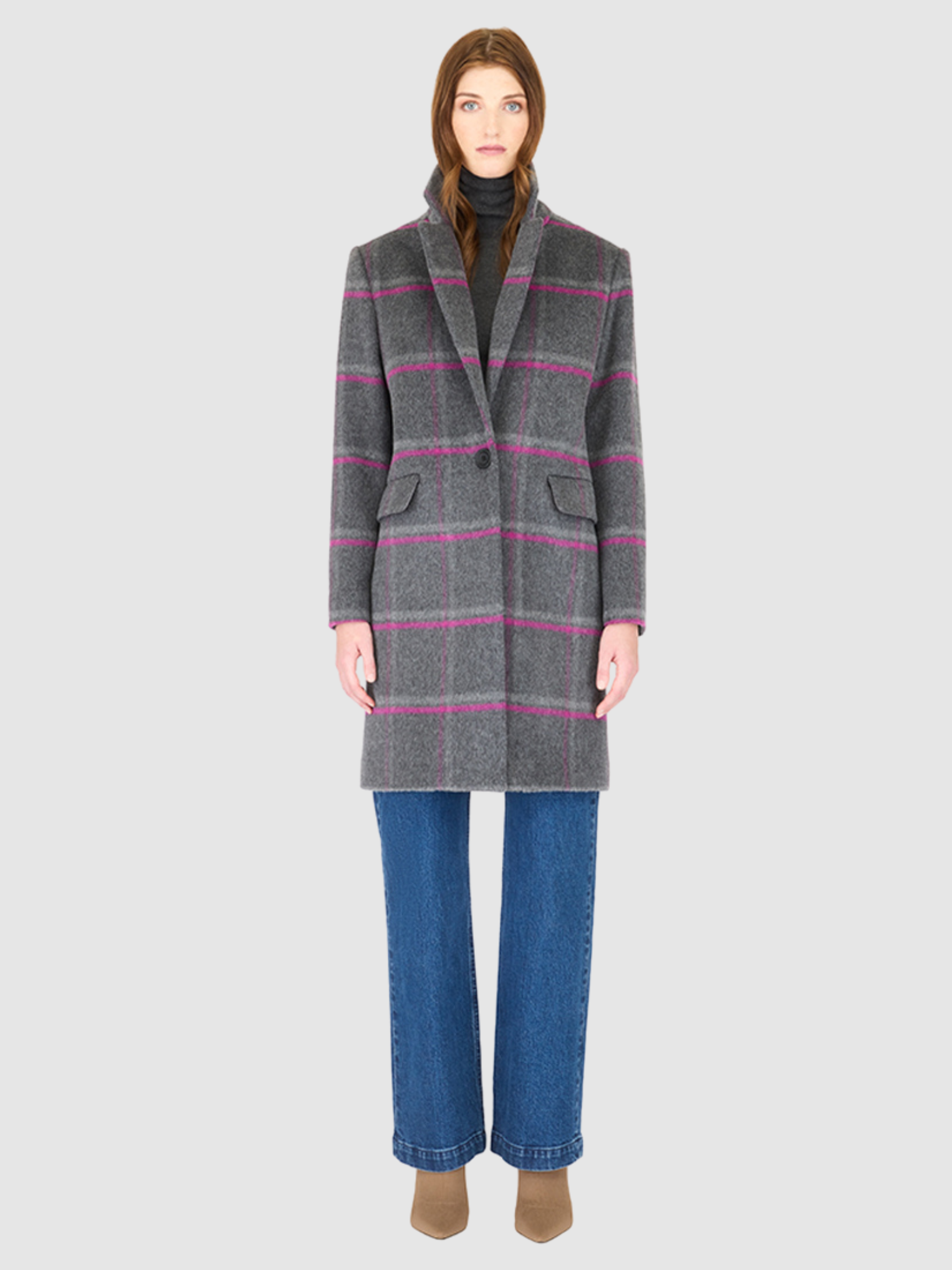 SCARLETT PLAID NOTCH COLLAR WOOL COAT