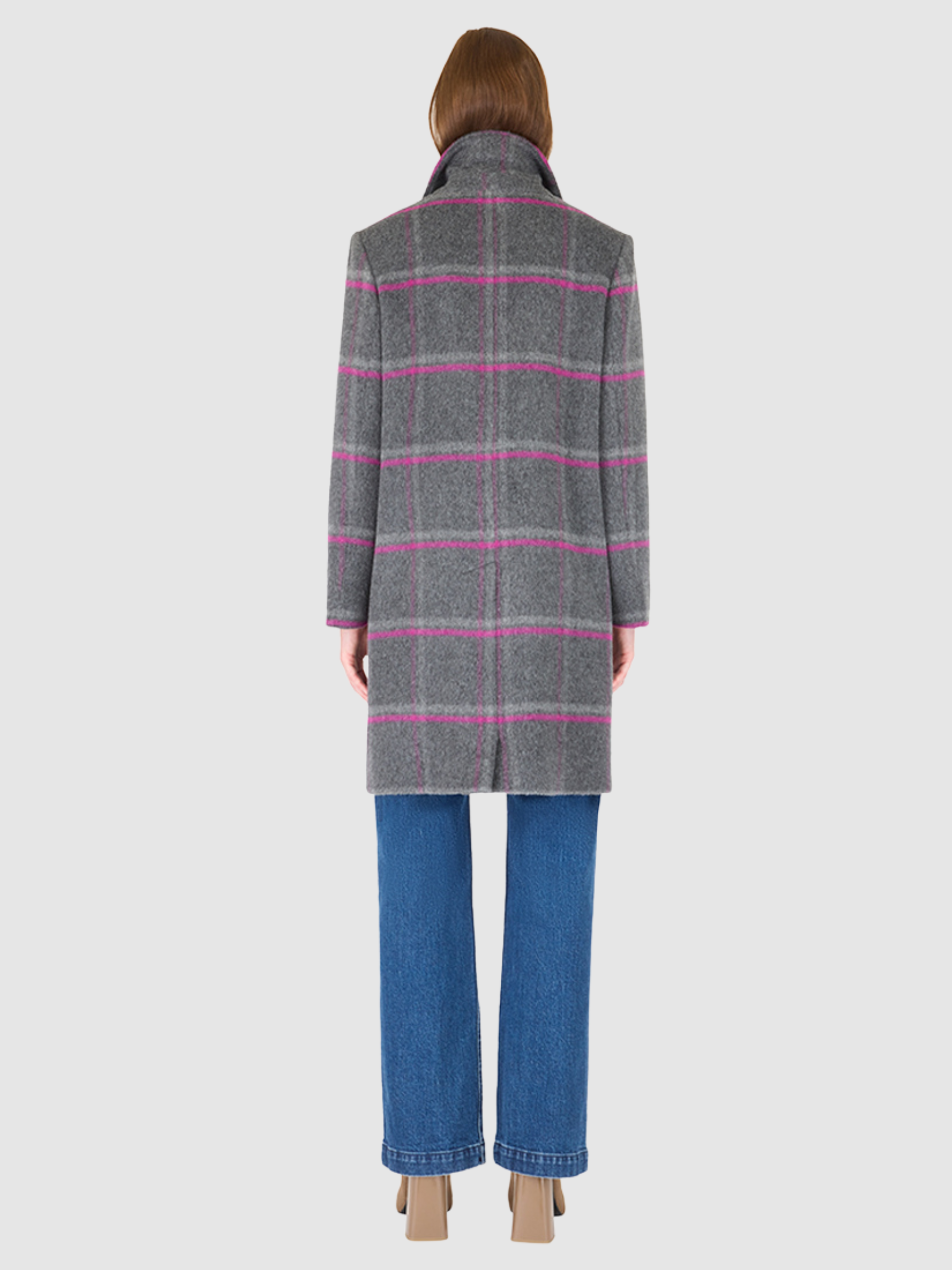 SCARLETT PLAID NOTCH COLLAR WOOL COAT