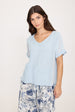 LINEN & KNITTED VISCOSE V-NECK SHORT SLEEVE TOP