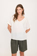 LINEN & KNITTED VISCOSE V-NECK SHORT SLEEVE TOP