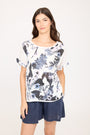 FLORAL LINEN & KNITTED VISCOSE SHORT SLEEVE CREW