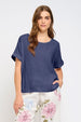 SHORT SLEEVE CREW NECK LINEN & WOVEN TOP