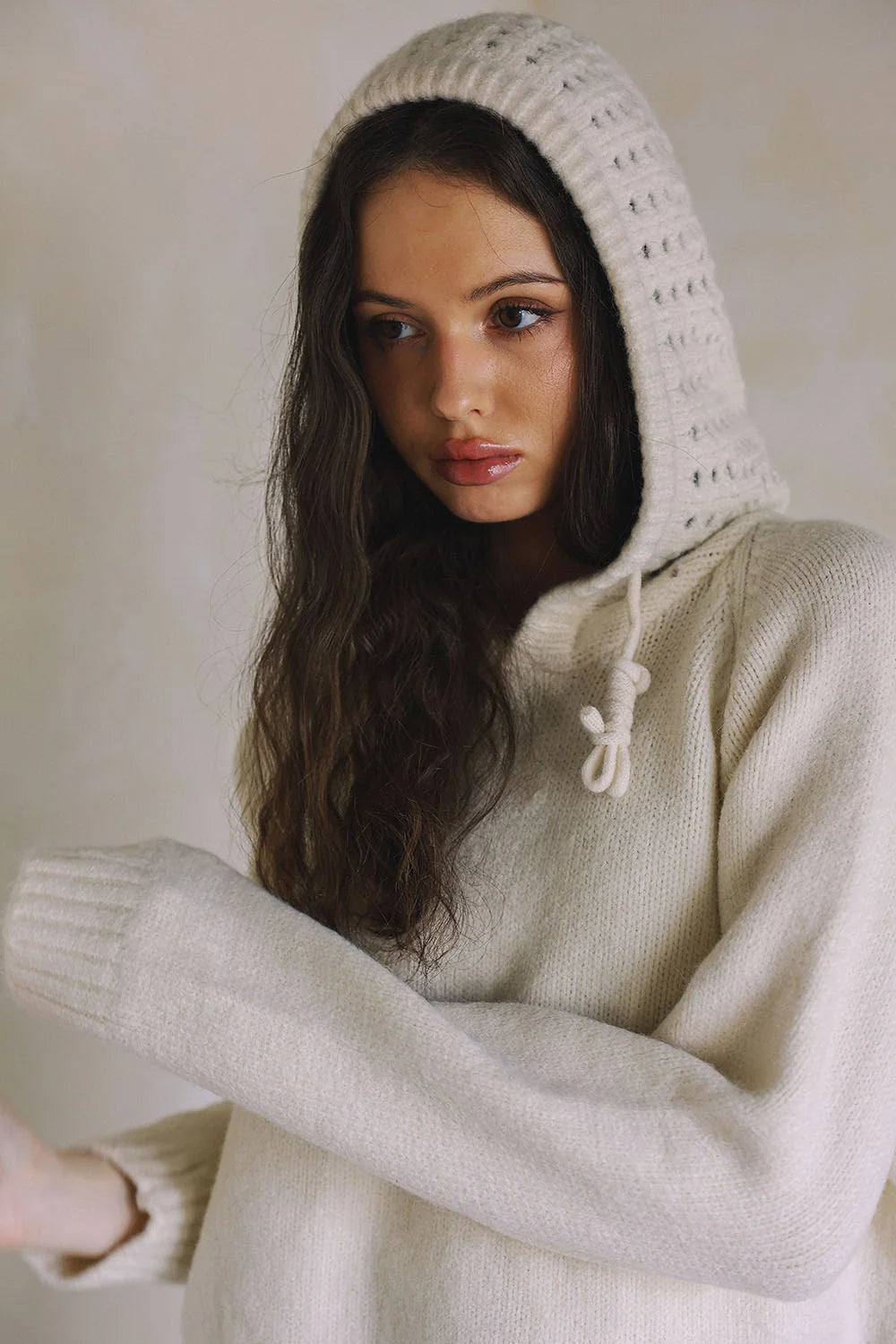 MIXED KNIT HOODIE SWEATER