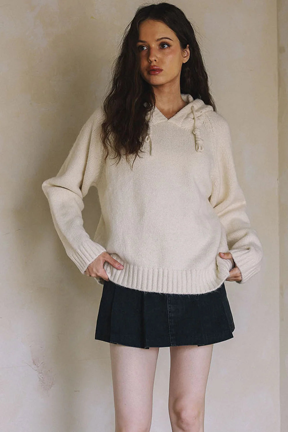MIXED KNIT HOODIE SWEATER