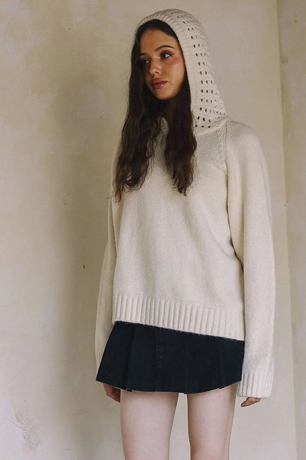 MIXED KNIT HOODIE SWEATER
