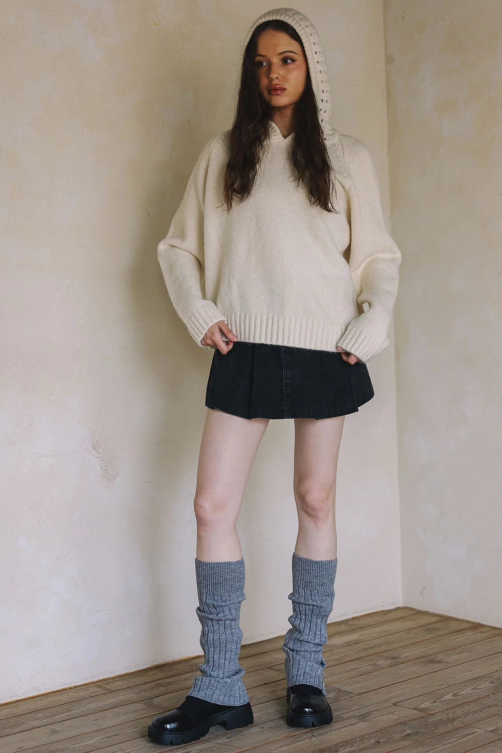 MIXED KNIT HOODIE SWEATER