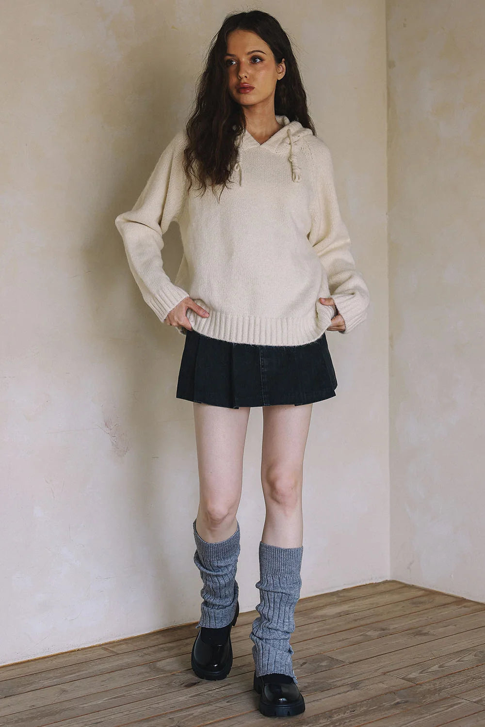 MIXED KNIT HOODIE SWEATER