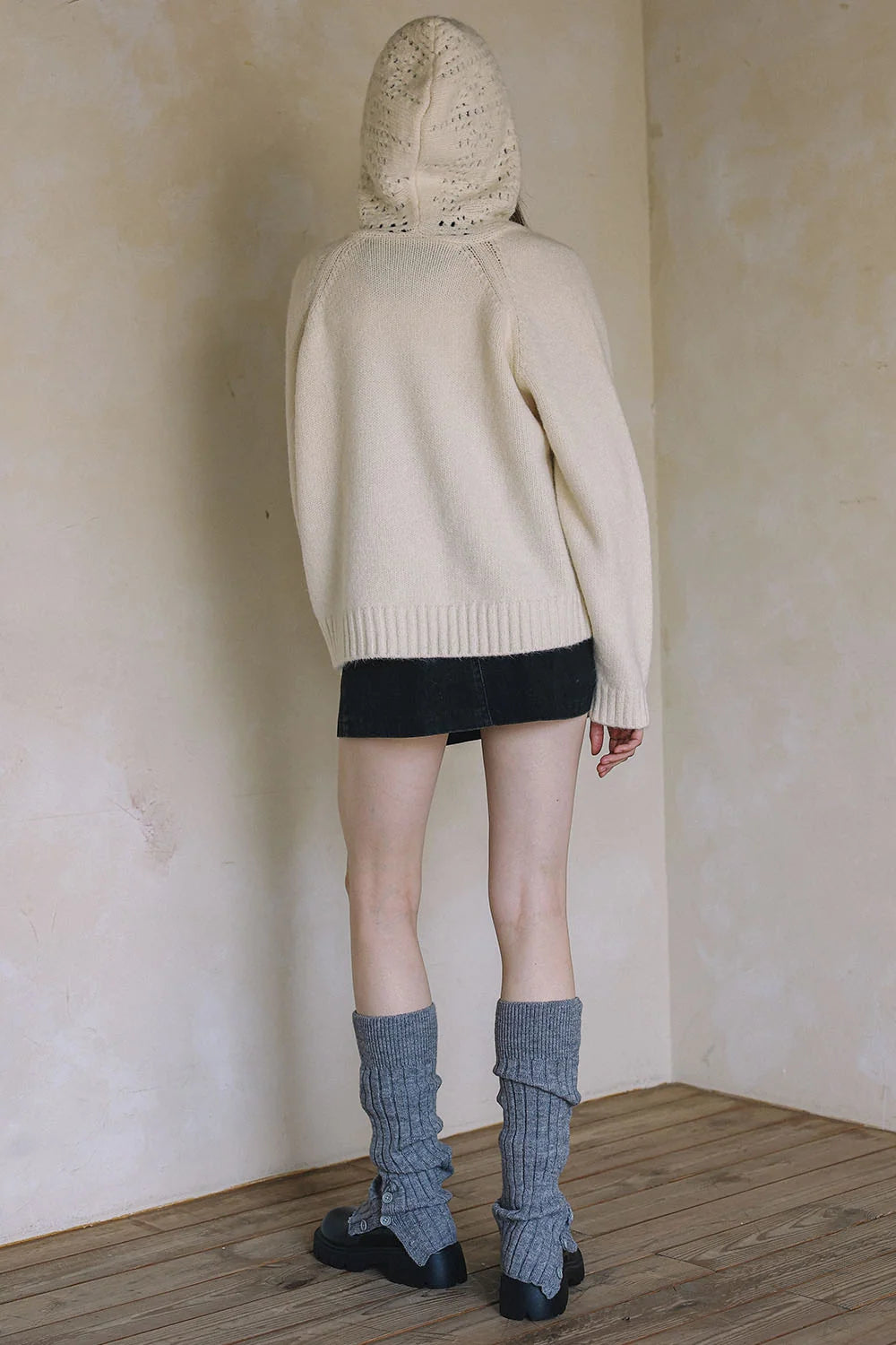 MIXED KNIT HOODIE SWEATER
