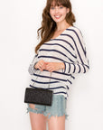 STRIPED LOOSE KNIT DOLMAN SWEATER