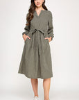 SPLIT NECK GINGHAM DRESS