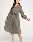 SPLIT NECK GINGHAM DRESS