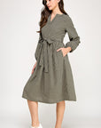 SPLIT NECK GINGHAM DRESS