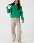 TIMMY SHORT CREW NECK SWEATER - Med. Green