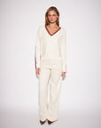TRUETT STRIPED SLEEVE V-NECK SWEATER