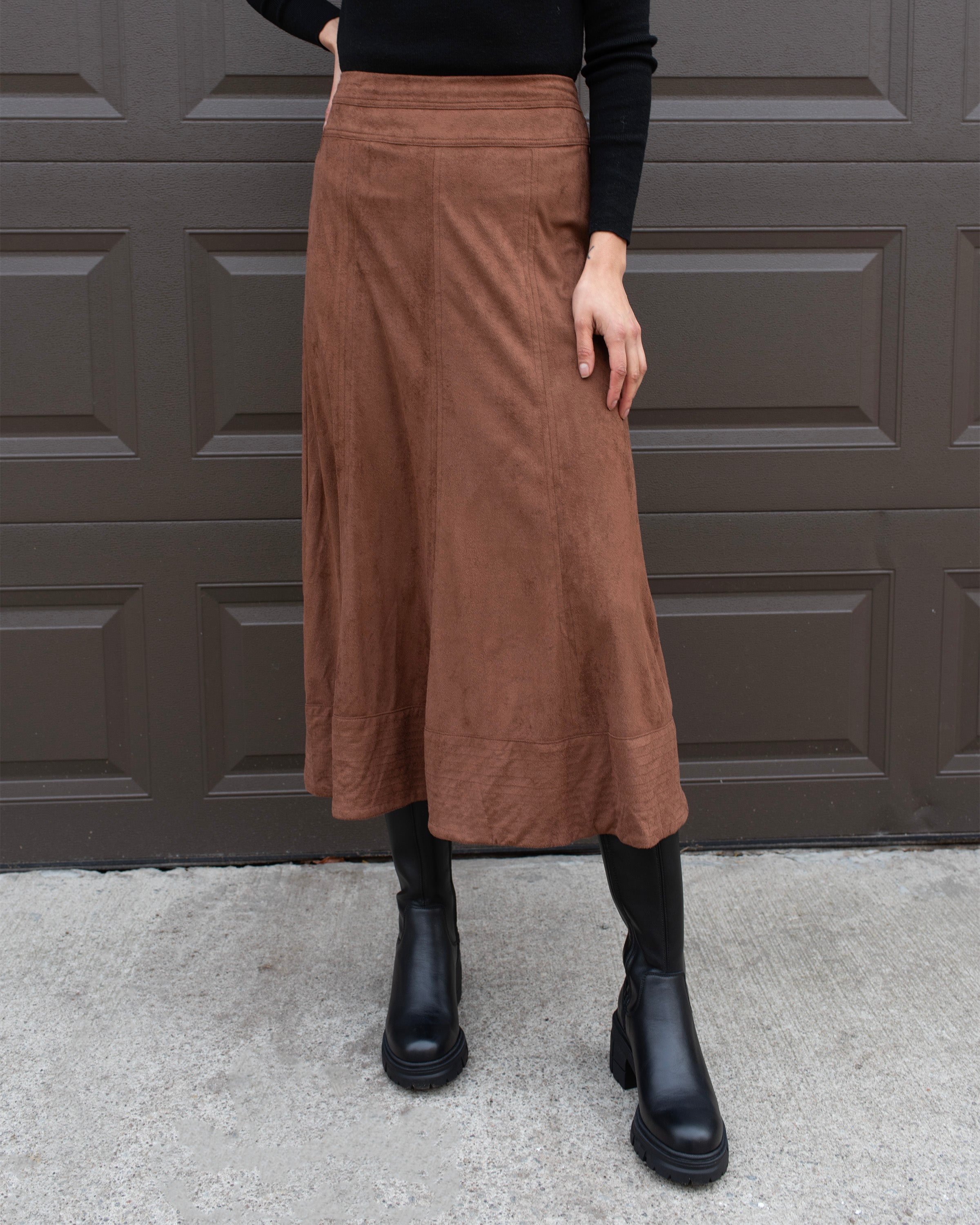 A-LINE ULTRASUEDE MIDI SKIRT