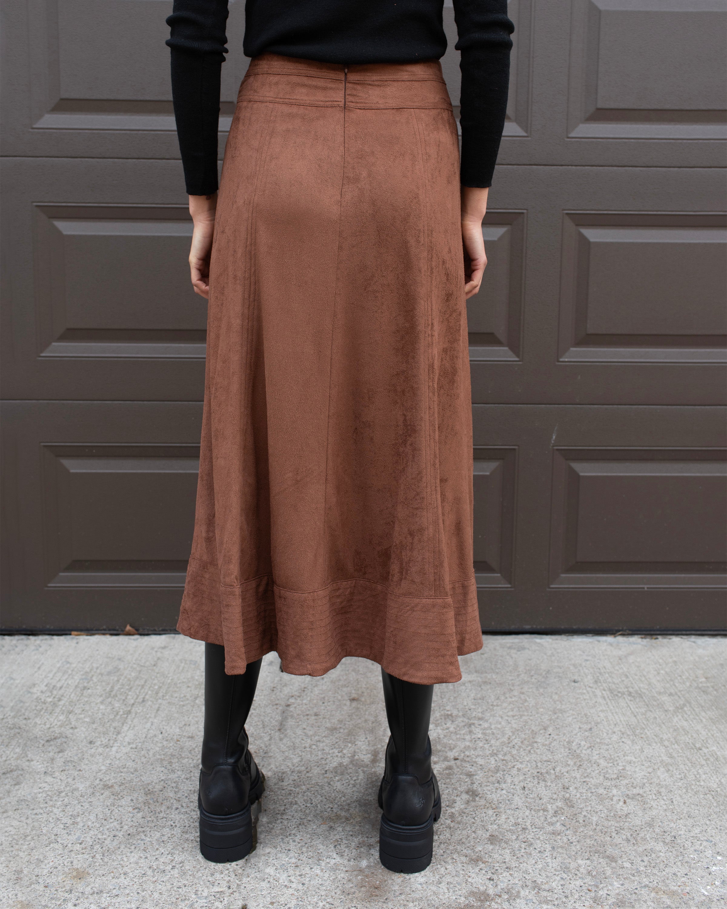 A-LINE ULTRASUEDE MIDI SKIRT