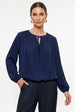 TIE NECK BUBBLE HEM BLOUSE